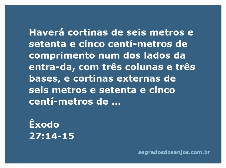Ilustração das cortinas e colunas da entrada do tabernáculo conforme Êxodo 27:14-15.