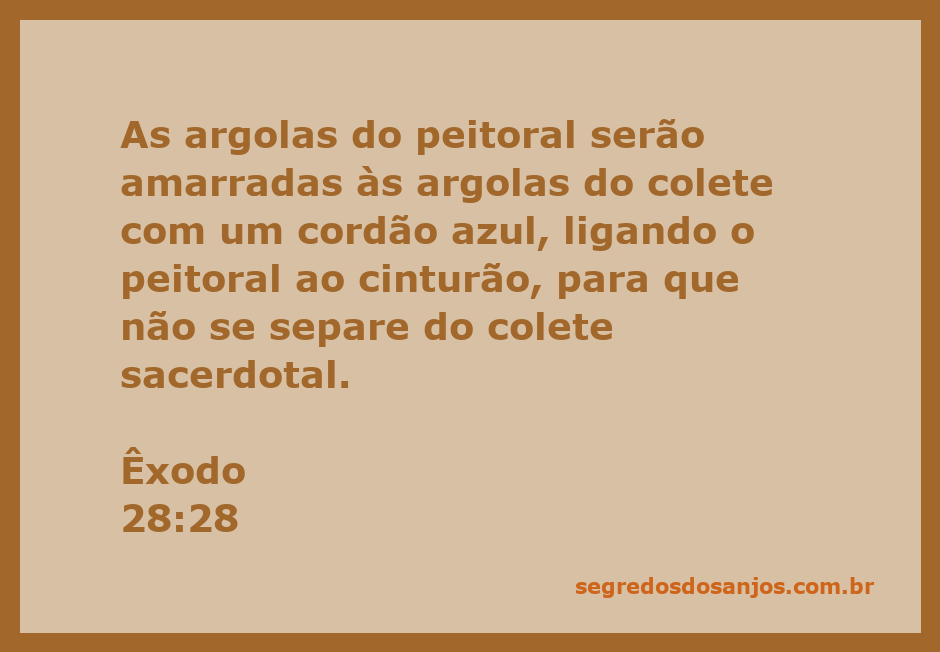 Imagem do peitoral sacerdotal com argolas azuis conectadas ao colete, representando a passagem de Êxodo 28:28.