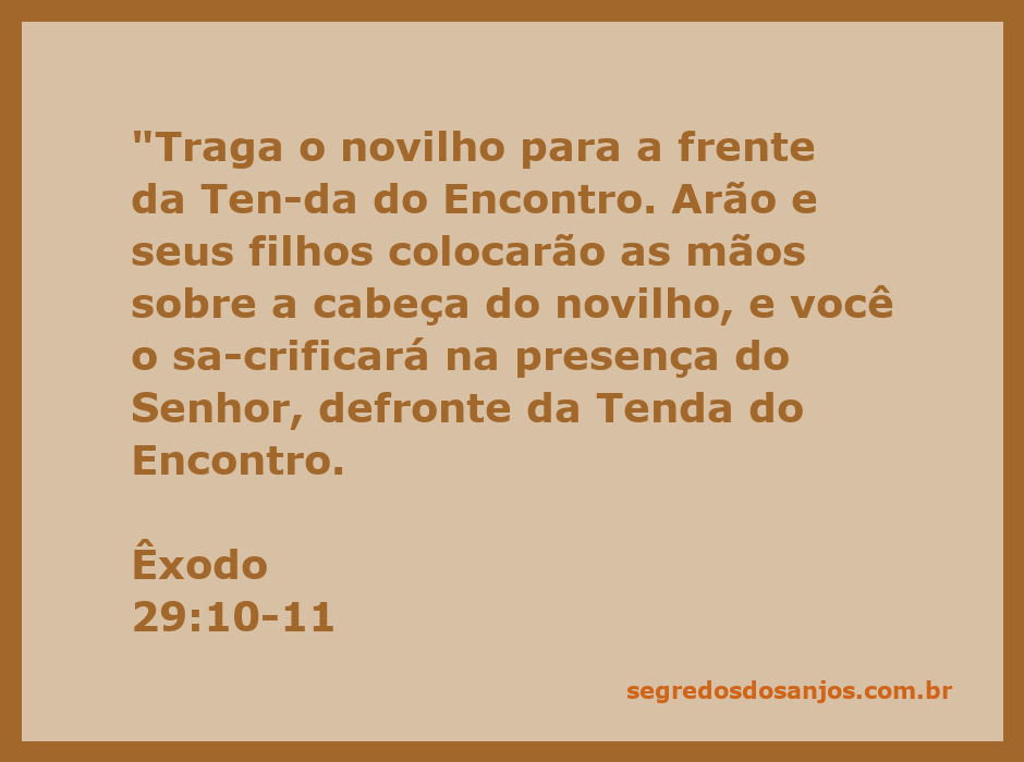 Sacrifício do novilho na Tenda do Encontro, representando a cerimônia de consagração de Arão e seus filhos.