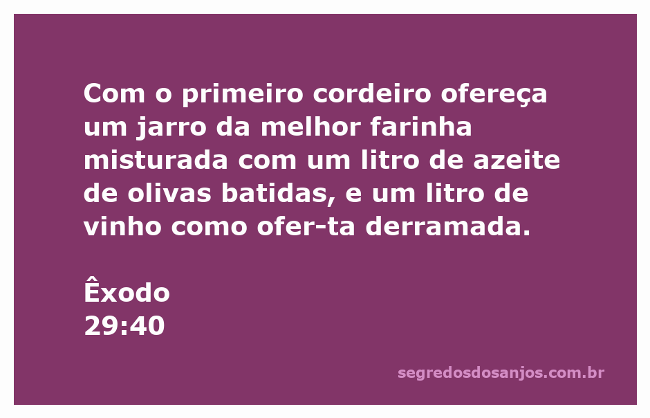 Oferta de um cordeiro com farinha, azeite e vinho conforme Êxodo 29:40
