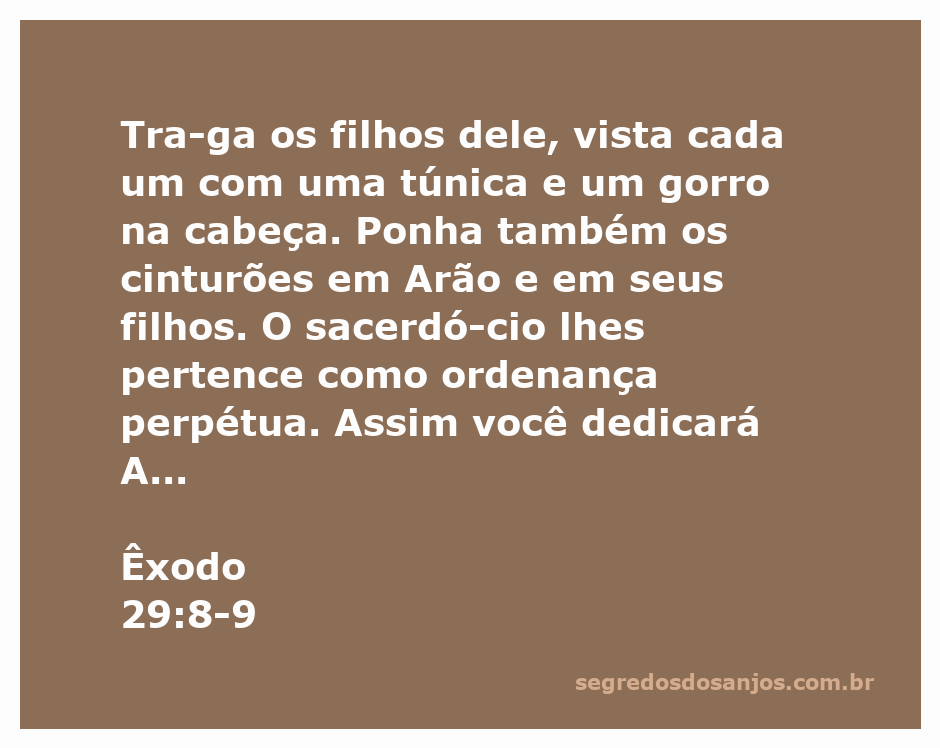 Arão e seus filhos vestindo túnicas e gorros, simbolizando o sacerdócio conforme Êxodo 29:8-9.