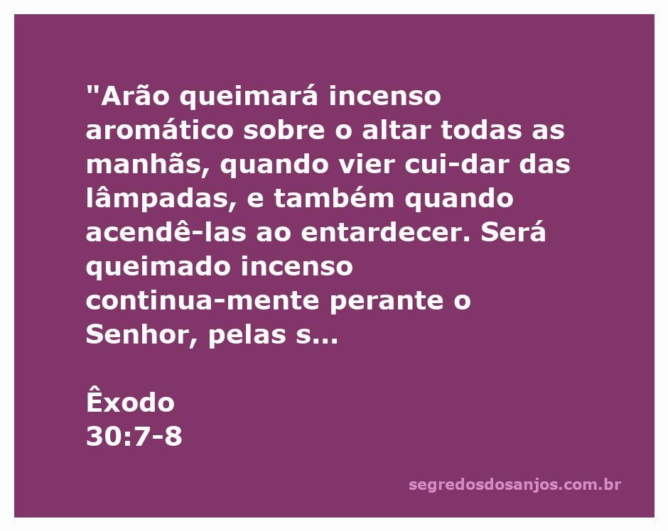 Arão queimando incenso aromático sobre o altar, simbolizando a adoração contínua a Deus.