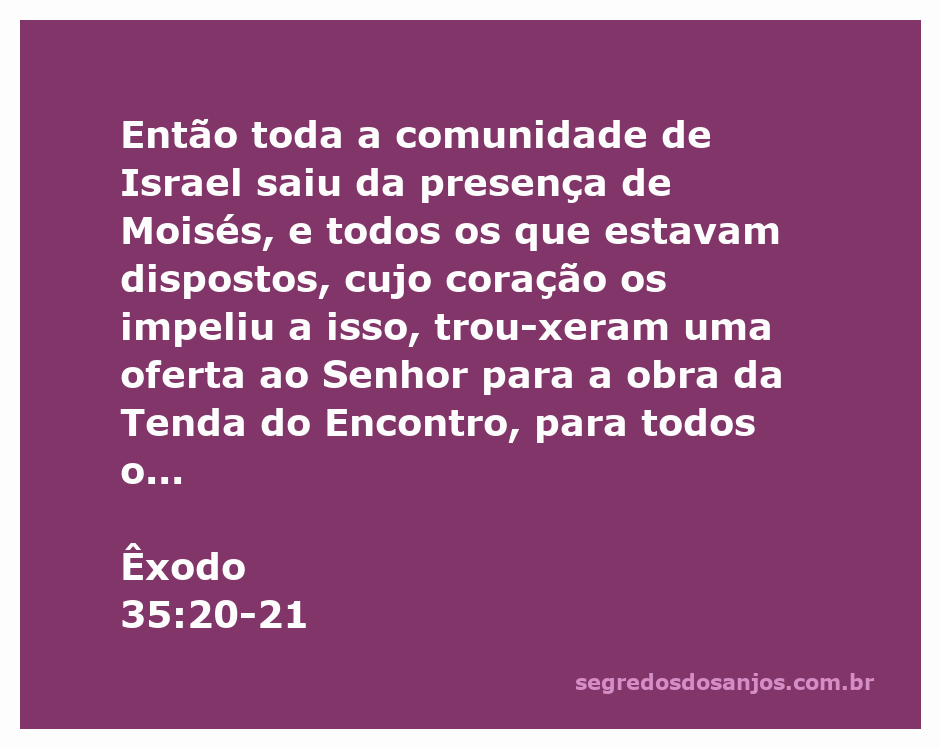 Membros da comunidade de Israel trazendo ofertas ao Senhor para a construção da Tenda do Encontro, conforme Êxodo 35:20-21.