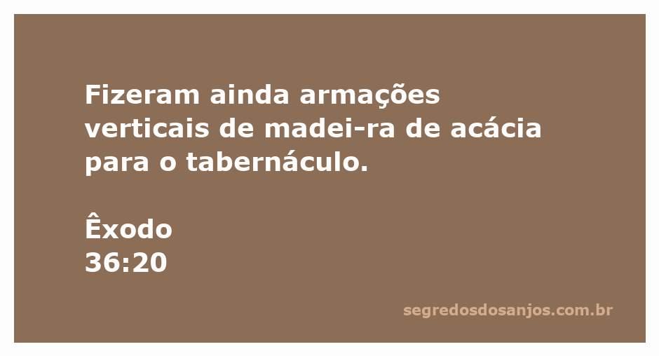 Armações verticais de madeira de acácia utilizadas na construção do tabernáculo, conforme descrito em Êxodo 36:20.