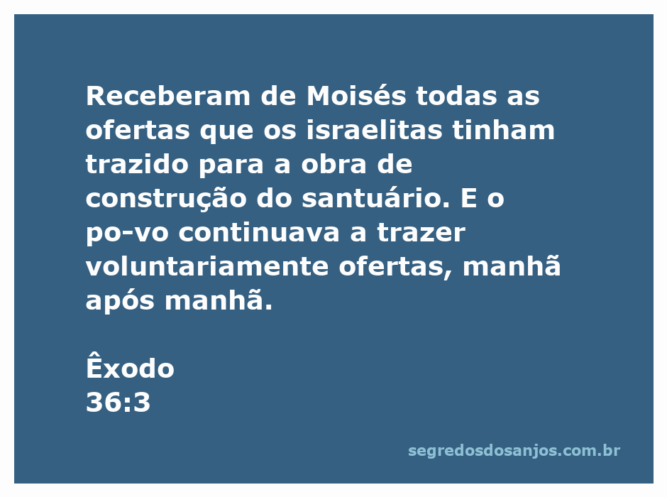 Imagem representando os israelitas trazendo ofertas voluntárias para a construção do santuário conforme Êxodo 36:3.