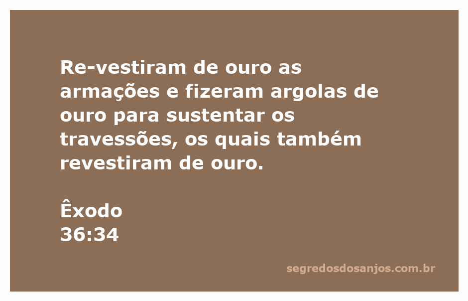 Revestimento em ouro das armações e argolas de sustentação dos travessões conforme Êxodo 36:34.