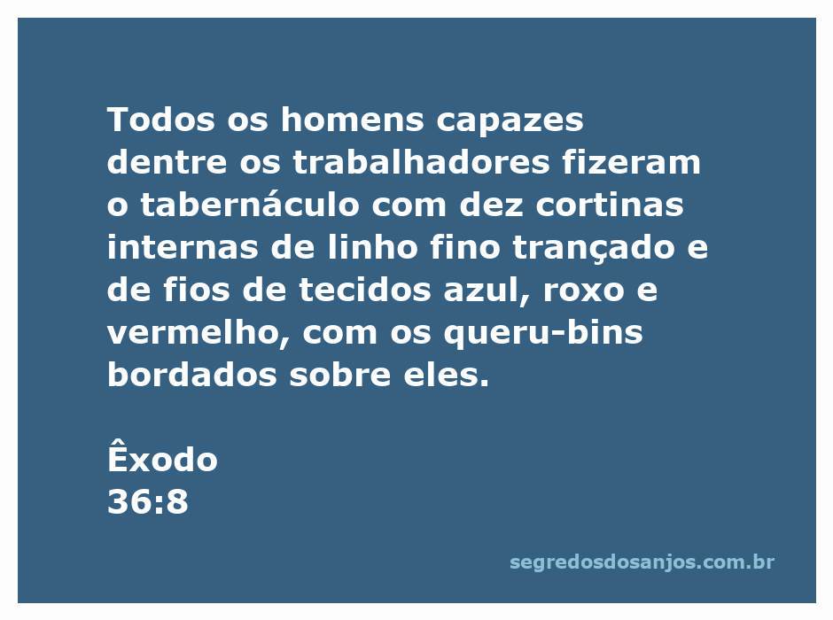Representação artística do tabernáculo com cortinas de linho fino trançado e bordados de querubins em azul, roxo e vermelho.