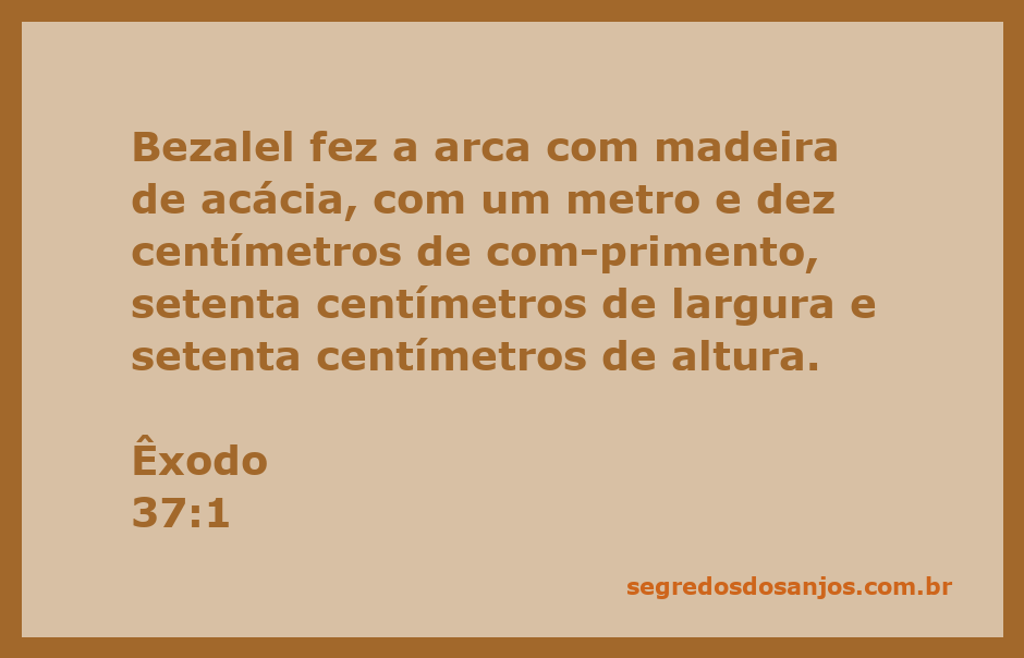 Imagem da arca feita por Bezalel com medidas específicas de madeira de acácia, conforme Êxodo 37:1.