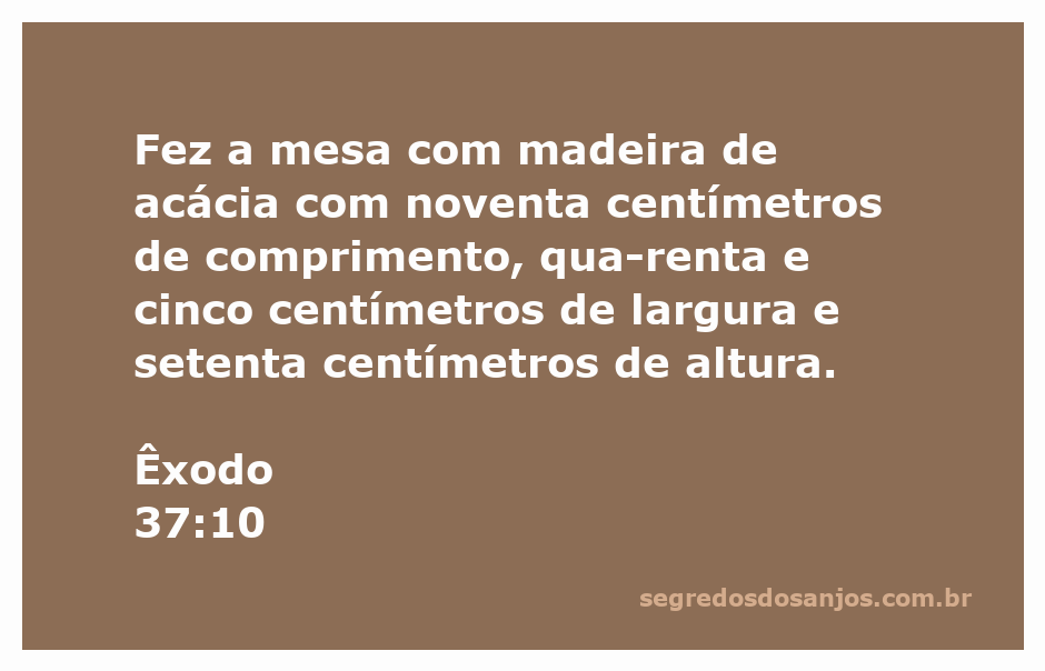 Mesa feita de madeira de acácia, representando a descrição bíblica de Êxodo 37:10.