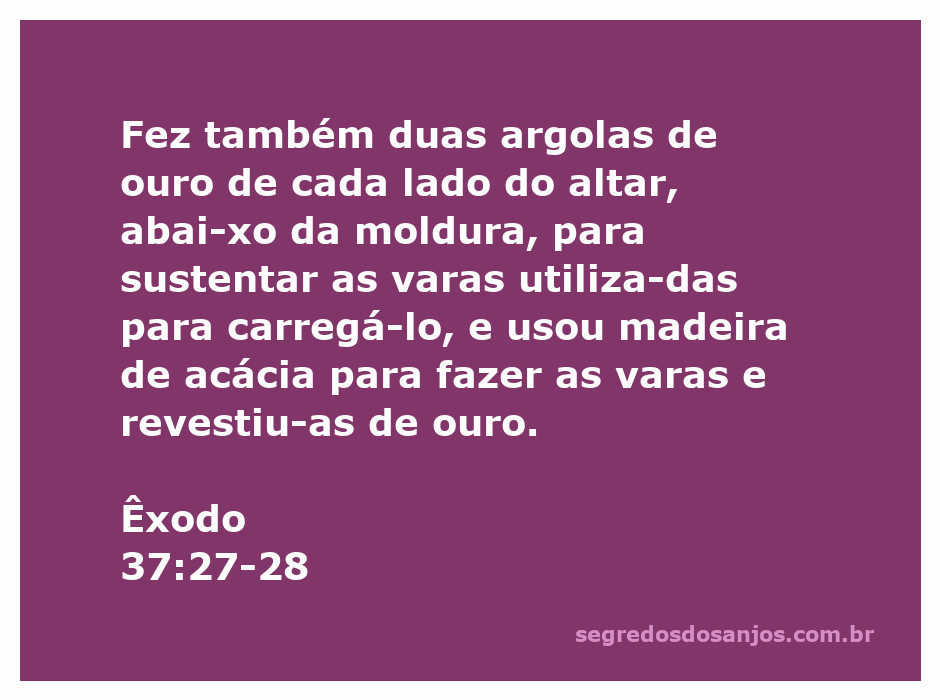 Representação do altar com argolas de ouro e varas revestidas de ouro, conforme Êxodo 37:27-28.