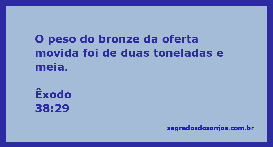 Imagem que representa a quantidade de bronze da oferta movida mencionada em Êxodo 38:29, destacando duas toneladas e meia.