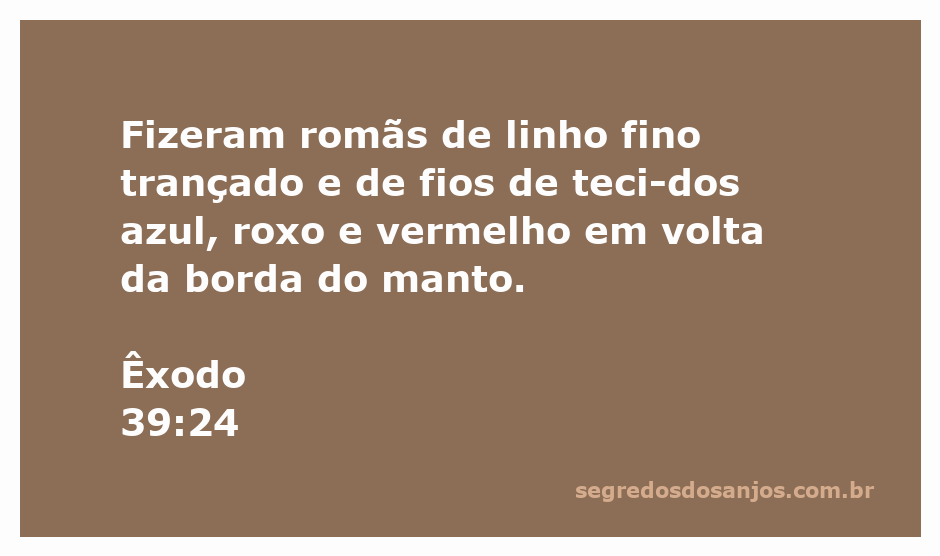 Imagem do manto com romãs de linho fino trançado, adornado com fios azul, roxo e vermelho, conforme descrito em Êxodo 39:24.