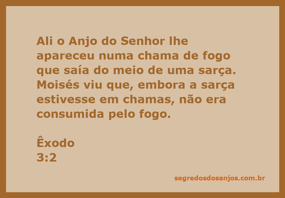 Moisés diante da sarça ardente, com uma chama de fogo que não consome a planta.