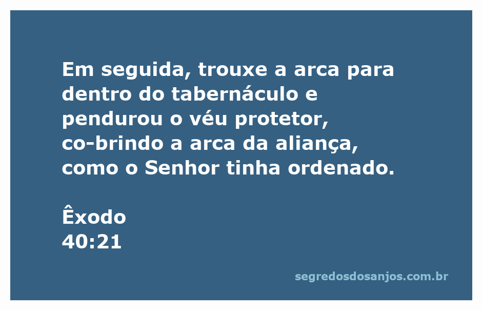 A arca da aliança sendo colocada dentro do tabernáculo, com o véu protetor cobrindo-a, conforme descrito em Êxodo 40:21.
