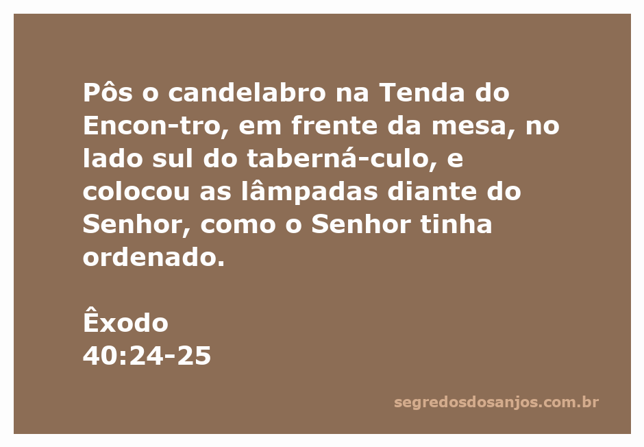 Candelabro colocado na Tenda do Encontro, iluminando o espaço sagrado conforme a ordem divina.