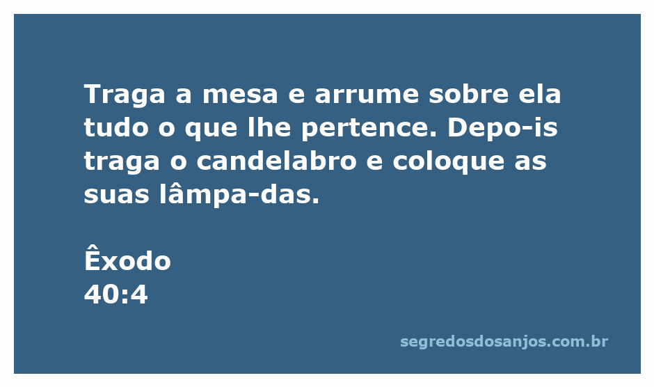Imagem da mesa e candelabro conforme descrito em Êxodo 40:4, simbolizando a ordem e a disposição dos objetos sagrados.
