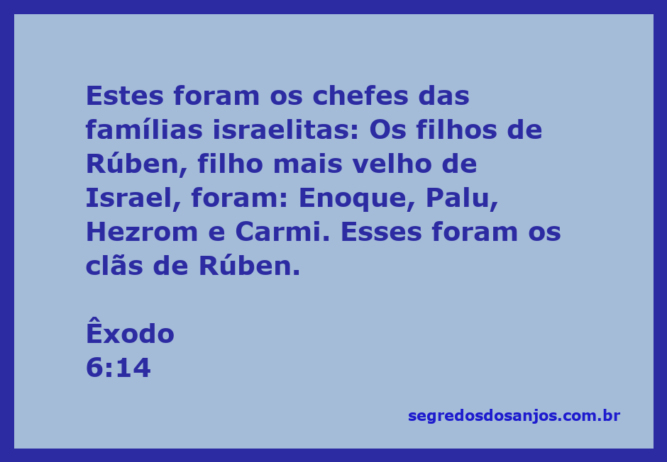Os chefes das famílias israelitas, incluindo os filhos de Rúben, conforme descrito em Êxodo 6:14.