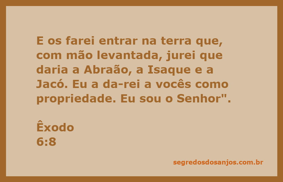 Deus promete a terra a Abraão, Isaque e Jacó em Êxodo 6:8