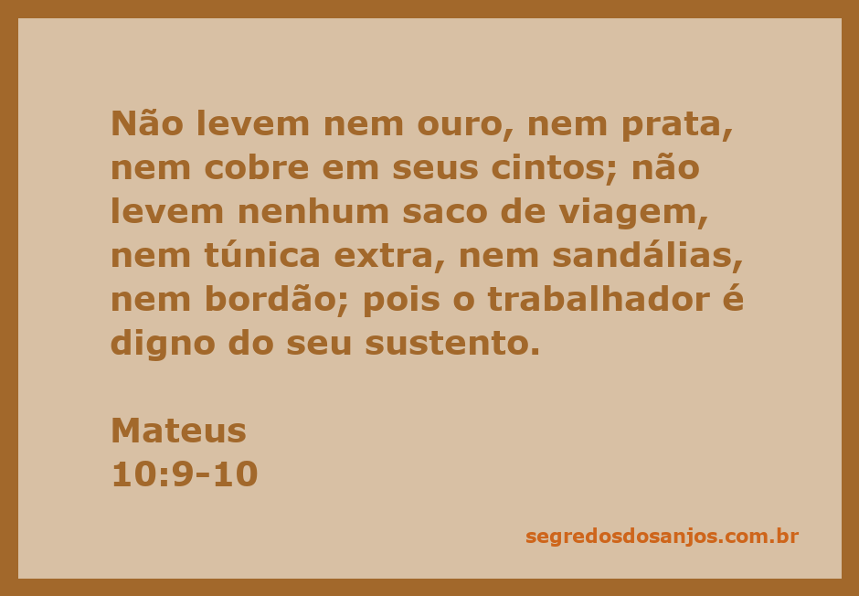 Imagem representativa de Mateus 10:9-10, destacando a instrução de Jesus sobre a simplicidade e confiança na provisão divina.