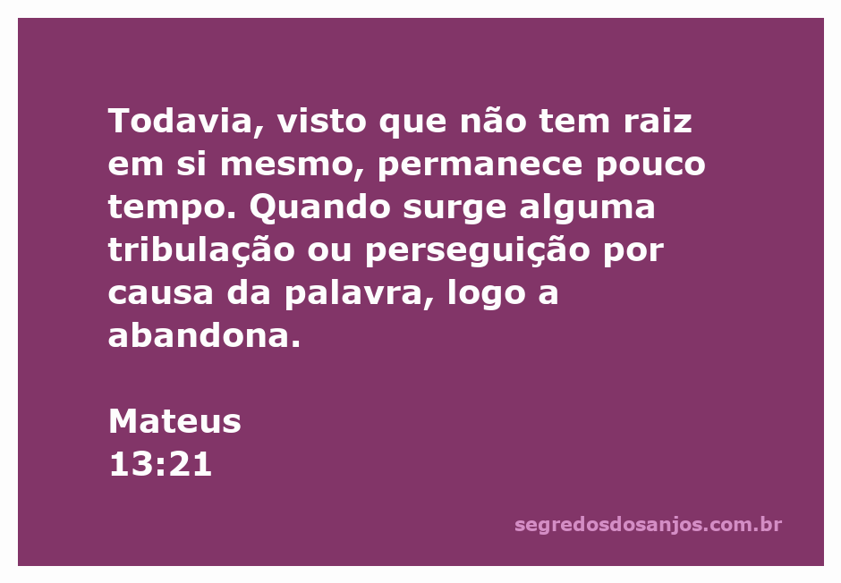 Imagem representando a passagem bíblica de Mateus 13:21 sobre a falta de raízes e a desistência diante das dificuldades.