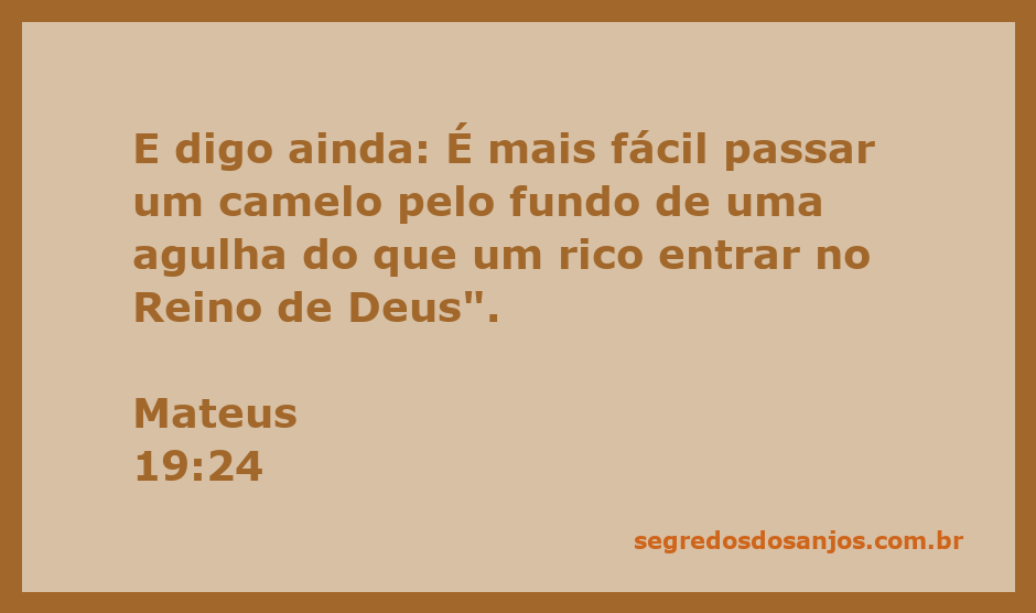 Imagem de um camelo passando pelo fundo de uma agulha, simbolizando a dificuldade de um rico entrar no Reino de Deus segundo Mateus 19:24.