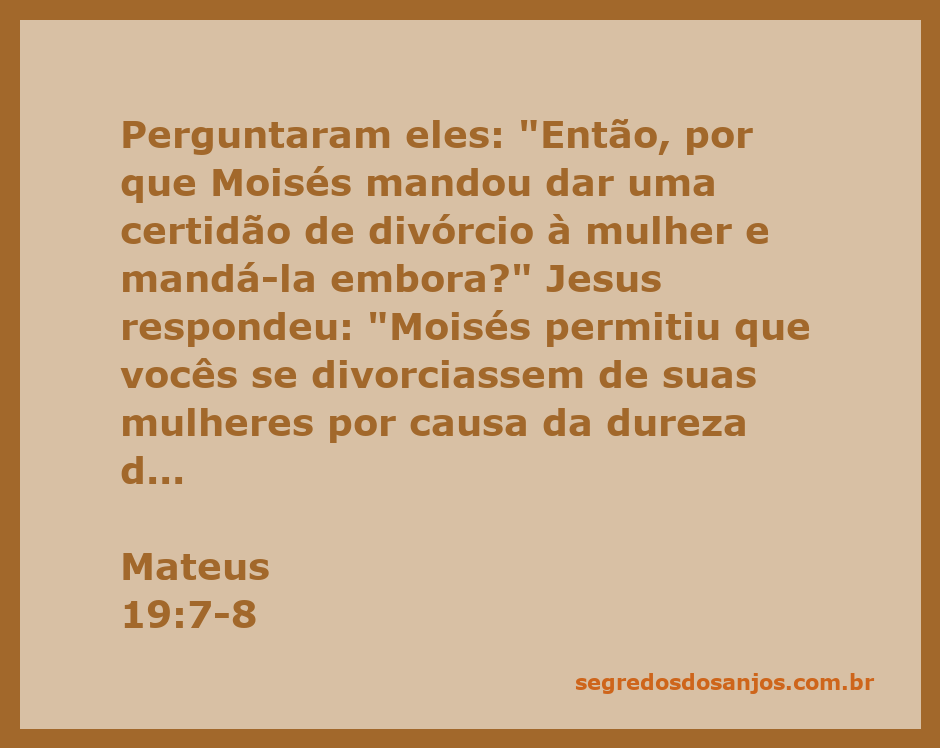 Jesus explicando sobre o divórcio e a dureza do coração em Mateus 19:7-8.
