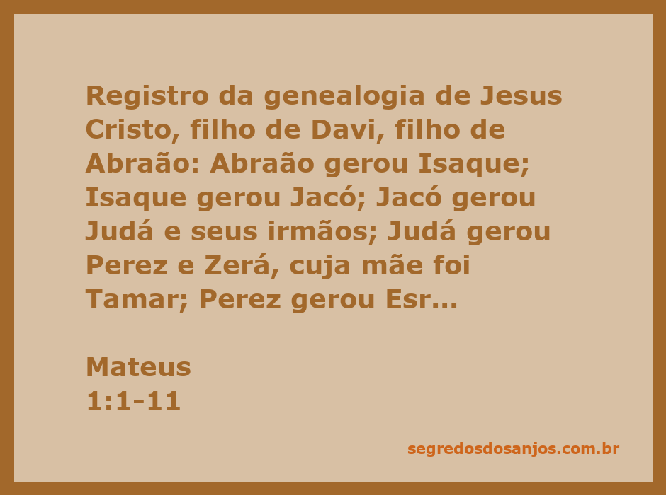 Genealogia de Jesus Cristo, mostrando a linhagem desde Abraão até Davi, incluindo os nomes dos patriarcas e suas relações.