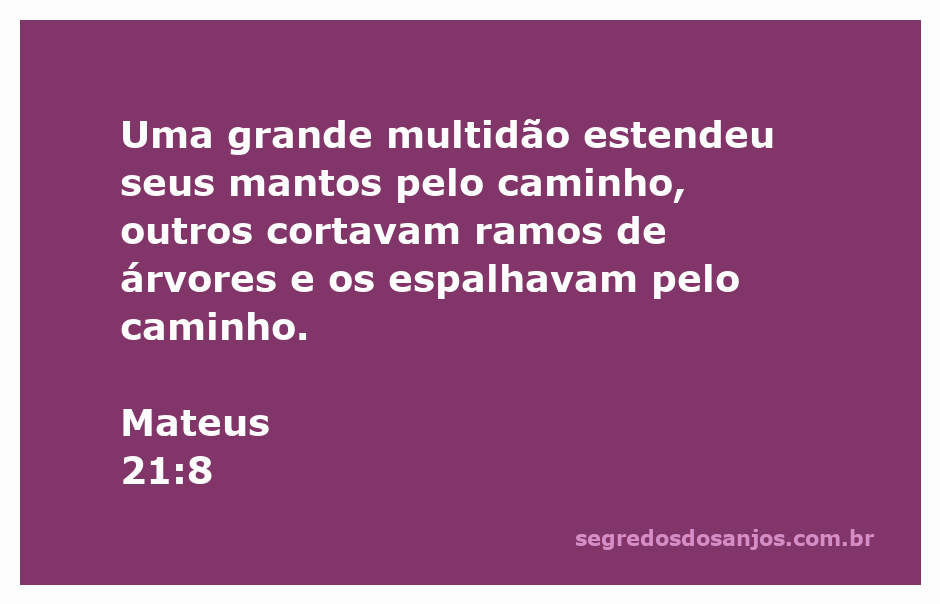 Multidão estendendo mantos e ramos de árvores pelo caminho em celebração.