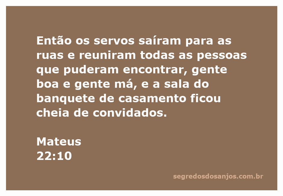 Ilustração da passagem de Mateus 22:10, mostrando servos reunindo convidados para um banquete de casamento.