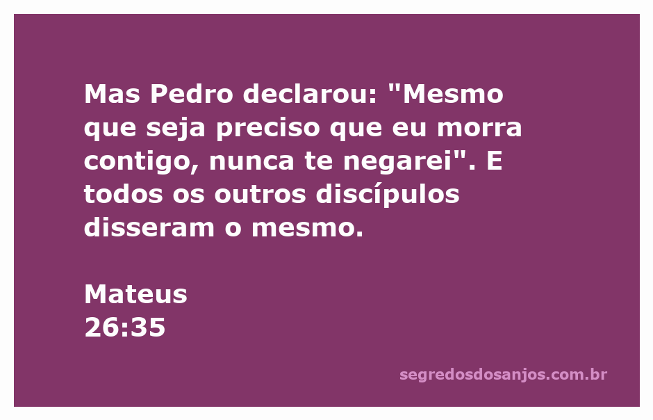 Pedro afirmando sua lealdade a Jesus, mesmo diante da morte, em Mateus 26:35.