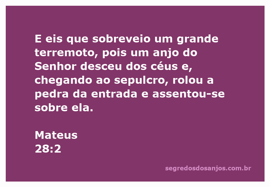 Ilustração de um anjo rolando a pedra do sepulcro após um grande terremoto, representando Mateus 28:2.
