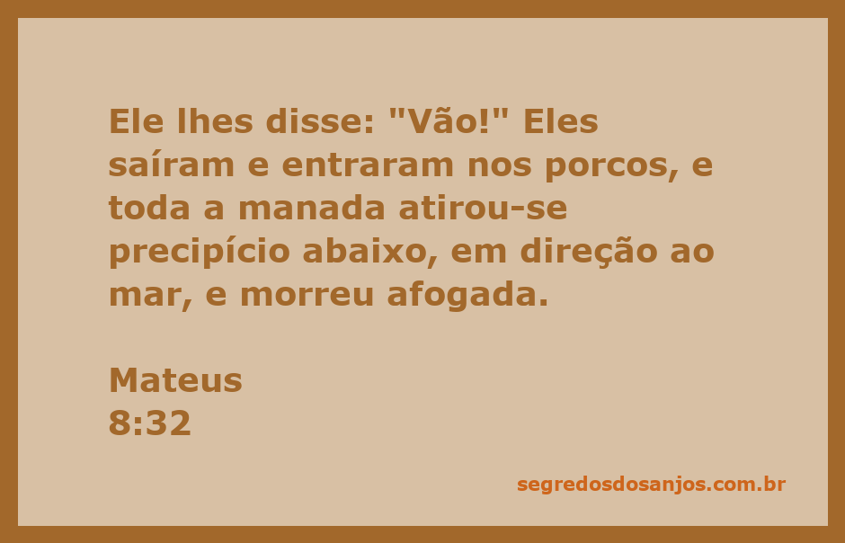A cena da expulsão de demônios de um homem, representando a passagem de Mateus 8:32 com porcos correndo em direção ao precipício.