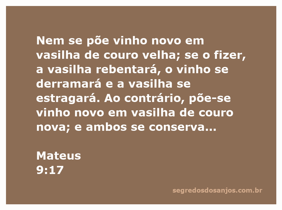 Imagem ilustrativa de vinho novo sendo colocado em uma vasilha de couro nova, simbolizando a renovação e a preservação.