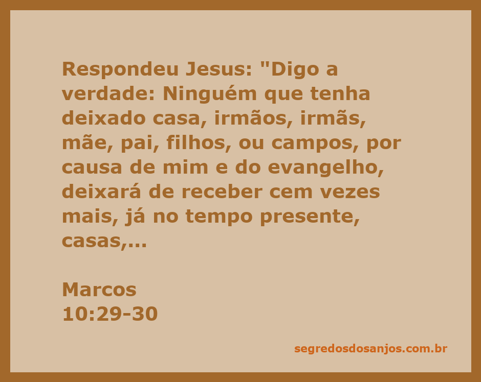 Ilustração do versículo Marcos 10:29-30, mostrando a recompensa por seguir Jesus e o evangelho.