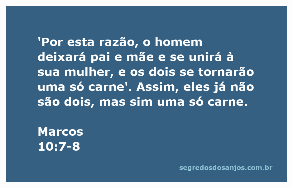 Ilustração do versículo de Marcos 10:7-8 sobre o casamento e a união entre homem e mulher.