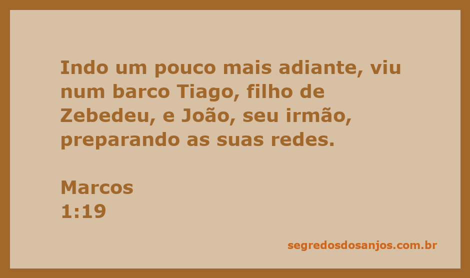 Tiago e João, filhos de Zebedeu, preparando redes em um barco na passagem de Marcos 1:19.