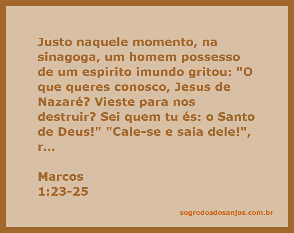 Jesus exorcizando um homem possesso na sinagoga, conforme relato de Marcos 1:23-25.