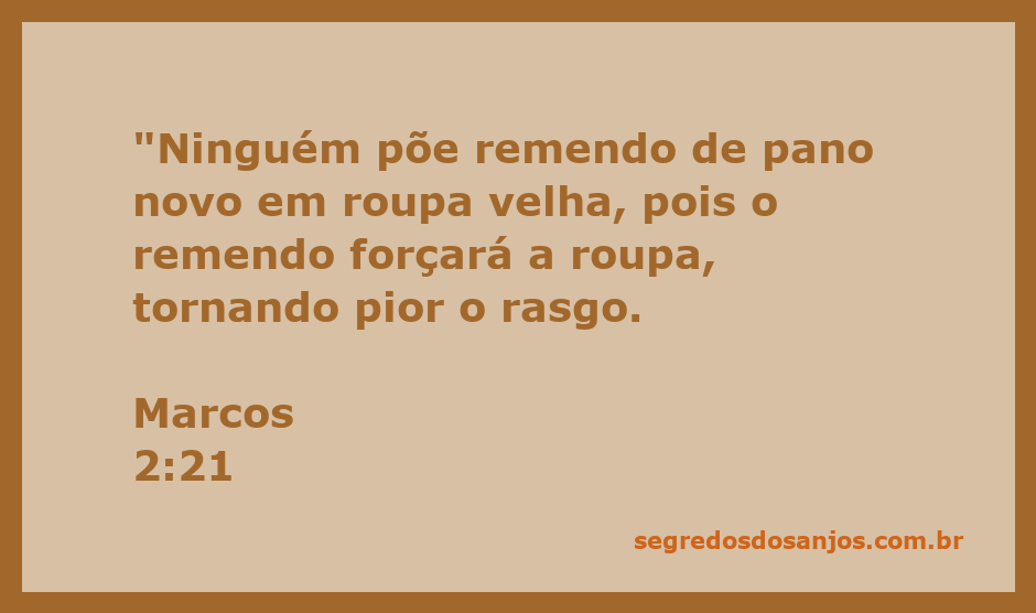 Ilustração de um remendo de pano novo em uma roupa velha, simbolizando a passagem de Marcos 2:21.