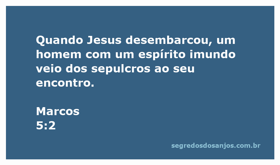 Imagem de um homem possuído por um espírito maligno se aproximando de Jesus na praia.