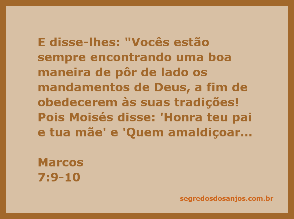 Ilustração da passagem bíblica de Marcos 7:9-10, destacando a importância de honrar os pais e os mandamentos de Deus.