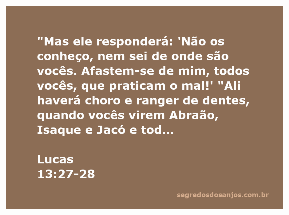Representação artística de Lucas 13:27-28, mostrando figuras de Abraão, Isaque e Jacó em contraste com pessoas afastadas do Reino de Deus.