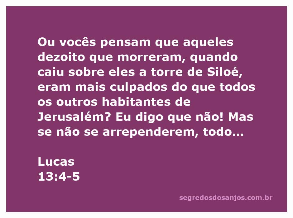 Ilustração da reflexão sobre o arrependimento e a justiça divina, com a citação de Lucas 13:4-5.