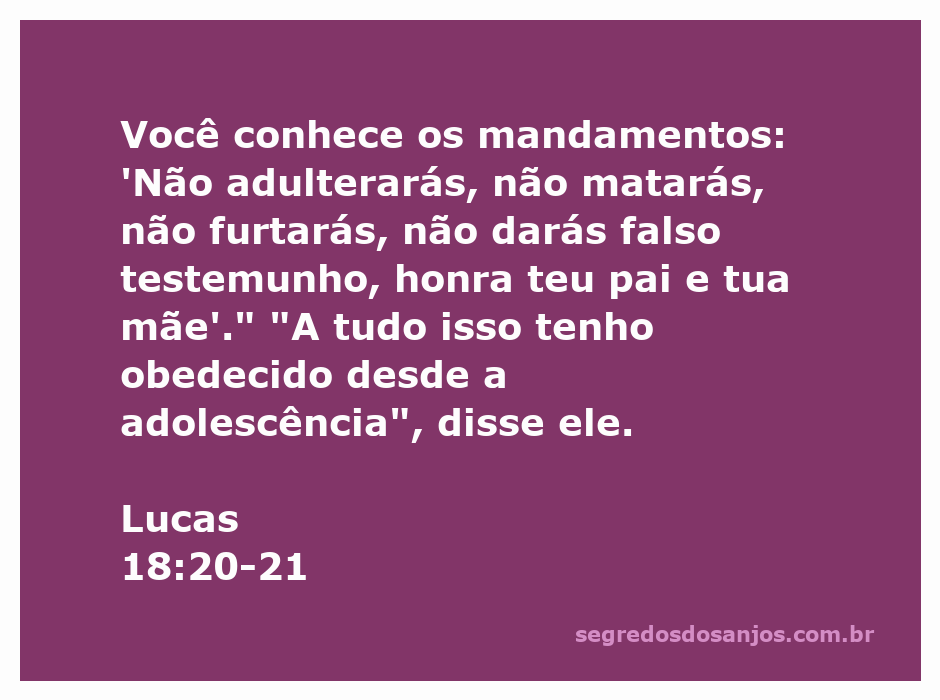 Ilustração dos mandamentos bíblicos destacados em Lucas 18:20-21