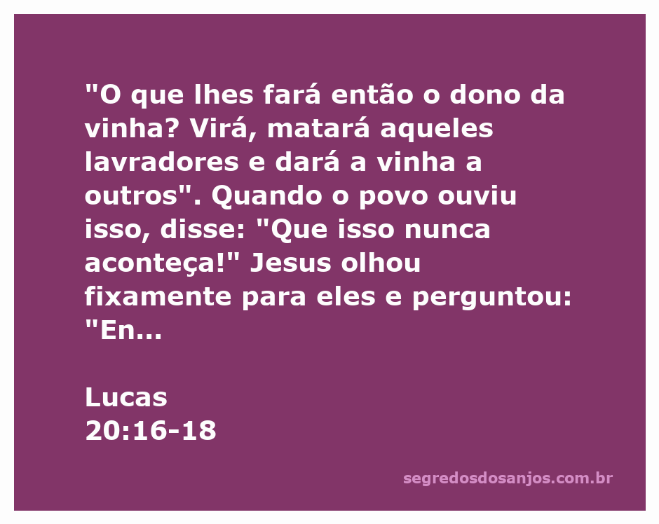 Representação artística da parábola dos lavradores infiéis em Lucas 20:16-18, mostrando a rejeição da pedra angular.
