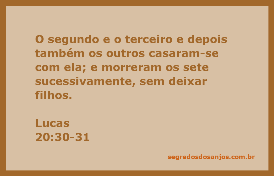 Ilustração da passagem de Lucas 20:30-31, mostrando a história dos sete irmãos que casaram com a mesma mulher.