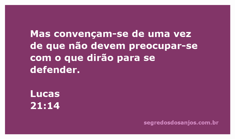 Versículo da Bíblia Lucas 21:14 que encoraja a confiança em Deus durante momentos de defesa.