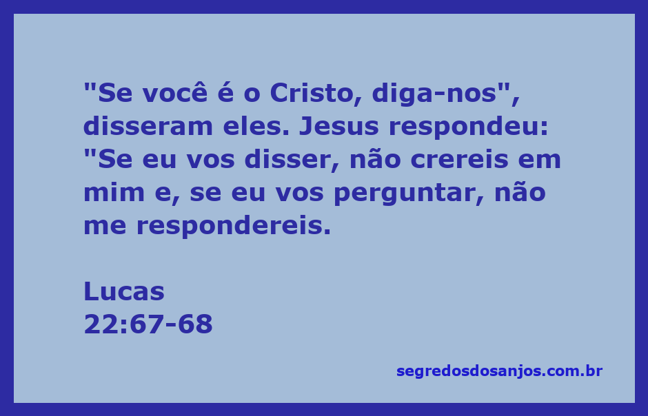 Jesus responde aos questionadores sobre sua identidade como o Cristo, em Lucas 22:67-68.