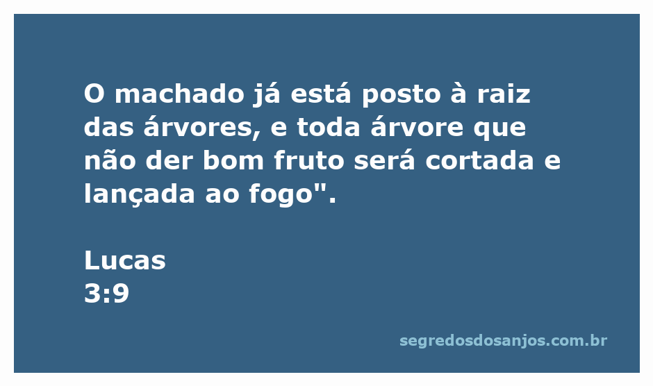 Imagem de uma árvore frutífera com um machado ao fundo simbolizando a colheita e julgamento espiritual.