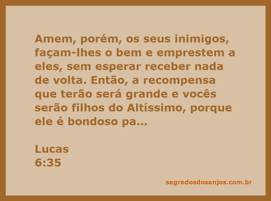 Imagem que ilustra a mensagem de amor e bondade aos inimigos conforme Lucas 6:35.