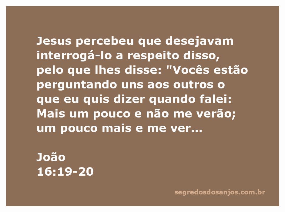 Ilustração do versículo João 16:19-20, onde Jesus fala sobre a tristeza e a alegria de seus seguidores.